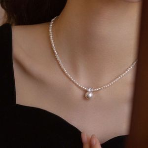 S925 Sterling Silver Shijia Pearl Necklace Womens Light Luxury and High-End Feeling Round Daifei Style Pendant CollarBone Chain Elegant Accessory {Category}
