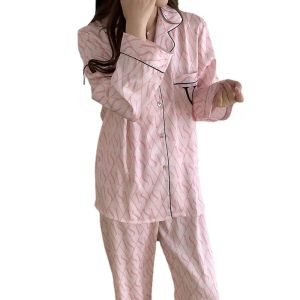 Свободная атласная домашняя одежда весна осень пижама ночная одежда для ночной одежды v Lounge Wear Twoe Set Set Print Brouser Nightwear Nightwear
