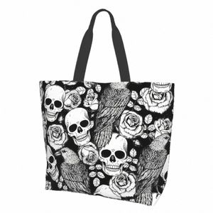 tote Bag Skull Raven Travel Shoulder Bag Handbag Purse for Yoga Gym Travel Beach p3GO#