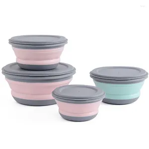 Dinnerware 3pcs/set Portable Folding Bowl Collapsible Silicone Bento Lunch Box Picnic Camping Salad Kitchen Tableware Container