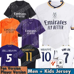 23 24 25 MBAPPE Bellingham Real Madrids Soccer Jersey y 3 KIT ZESTAW DOMA DOMA TRZECI czwarta koszula piłkarska Camisetas Rodrygo Vini Jr Plus Size 4xl Bramkarz Purple Black