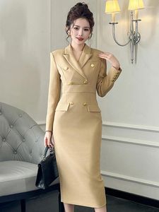 Casual Dresses Spring Autumn Ladies Business Pencil Long Women Clothing Elegant Formal Commute Slim Dress Robe Femme Mujer Vestido