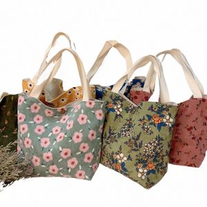 chic New Retro Literature Cloth Bag Women's Corduroy Handbag Floral Painting Shop Bag Portable Lunch Bag Tote Mommy T7x8#