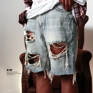 Summer Mens Fashion Hiphop Hole Denim Shorts Rough Edge Beggars Capris Men Jeans Short Pants 240327