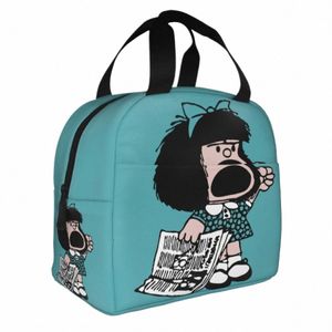 Mafalda protesterar isolerad lunchväska stor måltid Ctain Cooler Bag Tote Lunch Box Office Picnic Food Bag W5QU#