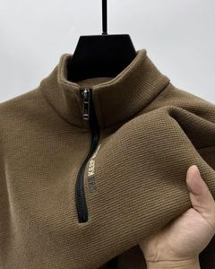 Camisolas masculinas inverno quente camisola moda malhas velo grosso meio zíper espessamento roupas de luxo gola alta