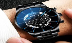 Wysokiej jakości męskie luksusowe zegarek reloJ hombre relogio męskie kalendarz ze stali nierdzewnej kwartalny kwarcowy zegarek sportowy zegar zegar Geneva 3400320