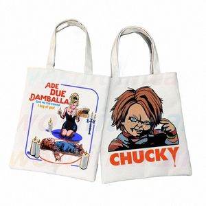 Chucky Korkunç Korku Gelin Chucky Canvas Omuz Çantası Çanta Bayanlar Sıradan Tote Çanta Büyük Kapasite Yeniden Kullanılabilir Mağaza Çantası M0RP#