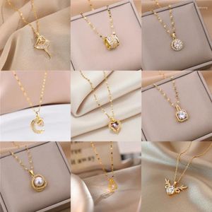 Pendant Necklaces Wholesale Sweet Zircon Crystal Clavicle Chain Necklace For Women Fashion Sexy Stainless Steel Jewelry Female Accessories