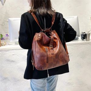 Bag Vintage Double Women Shoulder Youth Crazy Horse Leather Crossbody Handbag Burgundy Brown Messenger Black Tote Purse Girl