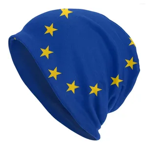 Береты унисекс, вязаная зимняя шапка, теплая лыжная вязанная крючком шапка с напуском, мягкая женская и мужская шапка с европейским флагом