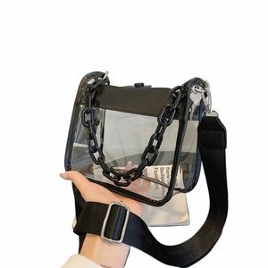 Klare Umhängetasche für Frauen PVC Transparente einzelne Schulterkette Tragbare Menger Taschen Kleine quadratische Umhängetasche Mädchen Geschenk E5Nv #