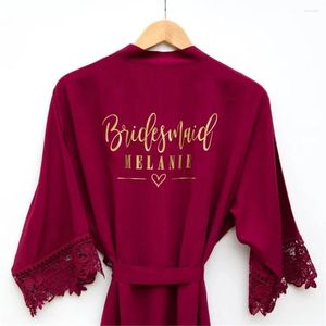 Partyzubehör, individueller Text, Spitze, Satin-Kimono-Roben, personalisierte Hochzeit, Braut, Schwester, Mutter der Braut, Robe, Brautjungfern-Geschenk mit Hausschuhen