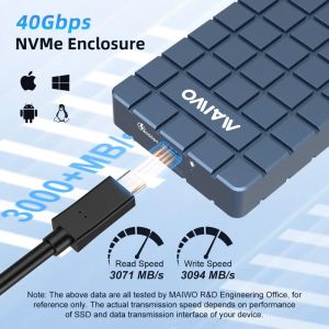 MAIWO USB 4.0 40 Gbps M.2 NVME SSD Obudowa Kompatybilna M2 do typu C 4.0 8TB Solid State Drive z Thunderbolt 3/4 Hard Box