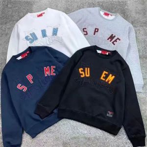 Suprenne Embroidered Fleece Streetwear Crewneck Long T-shirt for Men and Women Letter Printing Pure Cotton hoodies Long Sleeve Tees top clothes