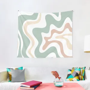 Tapestries Liquid Swirl Retro Abstract in crema color celadon verde chiaro e decorazione per camera da letto con arazzo bianco