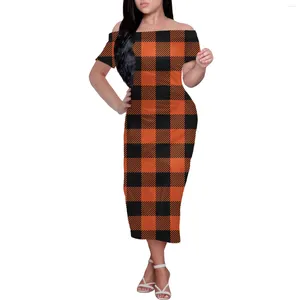 Party Dresses Tweed Plaid Off Axel Strapless Sexy Women Short Sleeve Straight Bodycon Casual Summer Dress Polynesian Samoan Tribal