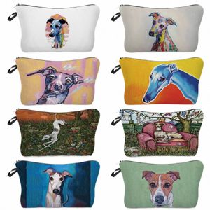 persalized Oil Painting Greyhound Dog Prints Makeup Bag Portable Female Toiletry Bag Kids Big Pencil Case Women Cosmetic Bag I2HW#