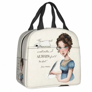 Jane Austen skriver bok termisk isolerad lunchpåsar kvinnor författare roman bärbar lunchlåda för barn skolbarn mat tote 35ok#