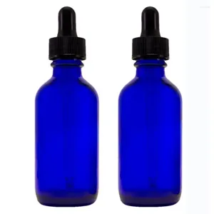 Lagringsflaskor 2st Cobalt Blue Glass Droper Bottle Refillable Container 2oz Tincture Essential Lab Chemicals