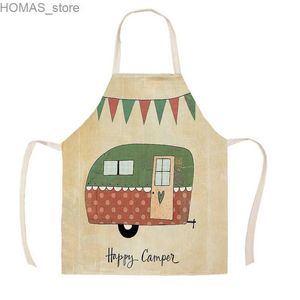 Aprons Cooking Apron Cartoon Kitchen Adult Children Printed Cotton Linen Sleeveless Chef Kitchen Apron Female Baking Accessories Y240401