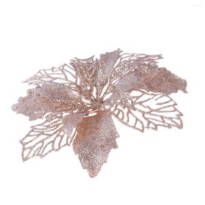 Decorative Flowers 12 Pcs Winter Rose Gold Decorations Glitter Christmas Flower Poinsettia