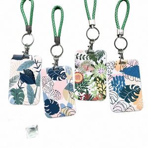 plastic Student Bus ID Name Badge Card Holder Cover Case Women Protecti Credit Card Bags with Lanyard String Green Plant Print y8ql#