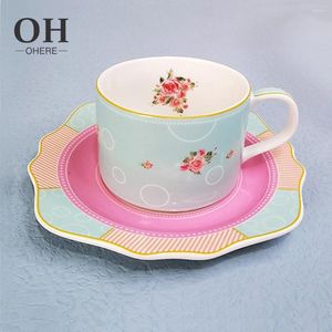 Muggar supersöt liten brittisk stil rosa tjej hjärta keramisk kaffesats vintage liten blommig frukost kopp