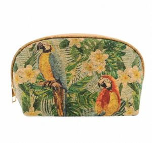 fashion NATURAL CORK MAKE UP BAG PARROT PATTERN COSMETIC CASE VEGA WOODEN POUCH O3iV#