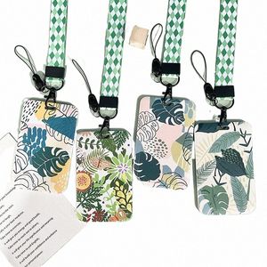 2023 Green Plant Credit Card Cover with Lanyard String Plastic Student Protecti Busin ID Name Badge Card Holder Case Bags i5Iq#