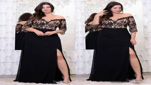 Black Lace Chiffon Plus Size Mother of the Bride Dress Half Sleeve High Slit Women Formal Evening Wedding Guest Party Gowns4390373