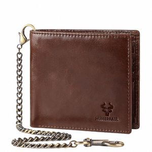humerpaul Genuine Leather Men Wallet Busin Short Purse RFID Protect Credit Card Holder Clutch for Women with Anti-theft Chain K0Zh#