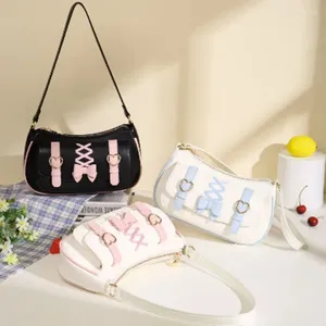 Bolsas de ombro lolita para mulheres arco bonito jk doce e kawaii batom bolsas bolsas all-match bolsa de couro nas axilas sac