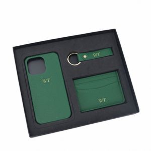 custom Initials Gift Set Pebble Leather Phe Case For iPhe Keychain Card Holder Gift Box Set Busin Gift Set Birthday o2JG#