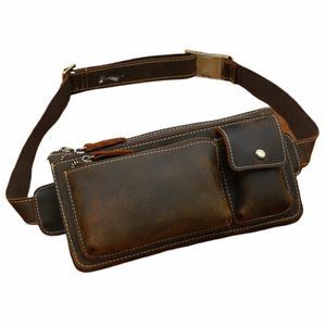 men's Fanny Waist Pack Sling Chest Bag Real Leather Leg Hip Hop Mini Waist Pouch Male Bum Belt Bag Retro Large Beltbag Neweekend C98P#