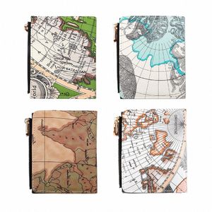 New Fi World Map Men's Wallet Ultra Thin Zipper Coin Purse Hasp C Clip PU Leather ID Titular do cartão de crédito Carteiras 78ZC #