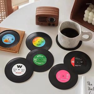 Table Mats 6pcs Coasters Set Record For Music Lovers And Drinks Aesthetic Boho Modern Retro Decor Kitch Living Room Coffee Cup