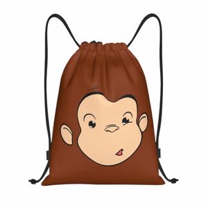 MKEY Curious George DrawString väskor Kvinnor Män Portable Sports Gym Sackpack Shop Storage Ryggsäckar M0JX#