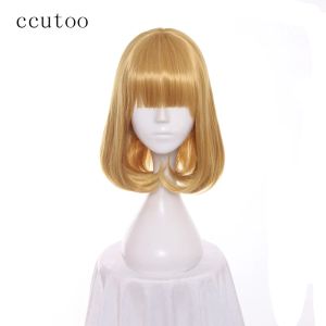 Wigs ccutoo 14" Women Golden Short Synthetic Hairstyles Flat Bangs Bobo Prison School Hana Midorikawa Cosplay Wig Full Hair