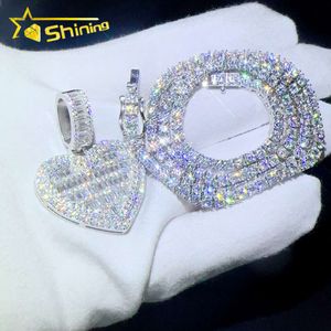 Pass Tester Shining Jewelry Hip Hop Moissanite Emerald Cut Diamond Heart Pendants For Men And Women