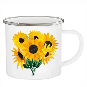 Mugs Creative Sunflower Cups Enamel 12OZ Kids Children Gifts Sun Flower Coffee Home Decal Juice Milk Water Drinkware