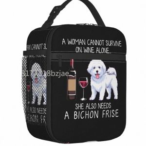 Bich Frise och Wine Funny Dog Thermal Isolated Lunch Bags Pet Puppy Lover Portable Lunch Tote For School Storage Food Box 69JH#