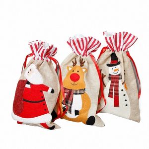 1pc Natal Juta Pano Cordão Bolsa Presente Saco Doces Pacote de Presente Sacos de Linho para Festa de Natal Suprimentos de Ano Novo Navidad 90qE #