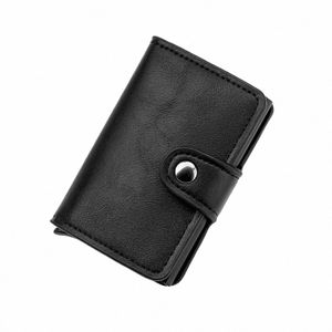 RFID Blockering Protecti Men ID Kreditkort Holder Wallet Leather Metal Aluminium Busin Bank Case Case Creditkort Korthållare P8SM#