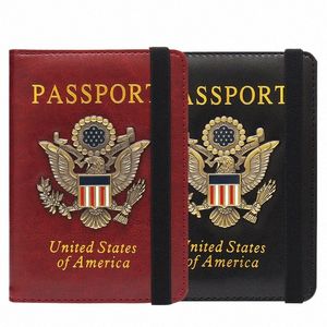 RFID USA AMERICA PASSPORT COVERS COLVERS MENS BUSIN PUレザーIDバンクカードストレージウォレット財布ケーストラベルアコリーk5ym＃