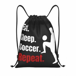 Eat Sleep Soccer Repeat Kordelzug-Rucksack, Sport-Sporttasche für Damen und Herren, lustiger Fußball-Spieler-Trainingssack C9bM #
