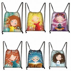 carto Girls Design Backpack Girl Drawstring Bag Girls Storage Shoulder Bag Teenager School Backpack Shoes Holder Q2wr#