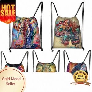 colorful Oil Painting Elephant Drawstring Storage Pouch Multi-Functial Bag Ditty Bag for Travel Outdoor Activity Girl Backpack 51Yt#