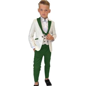Beige Paisley Boy's Suit Set Düğün Konuk Kıyafet Çocuklar Çocuklar Pantolonu Üç Parçası Blazer Ye Pants Smart Smart Stylish Smokin