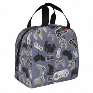 Old School Video Game Ctroller - Modello ripetuto Borsa da pranzo isolata Borsa da pranzo Ctainer Borsa termica Lunch Box Tote Bento Pouch Y6WV #